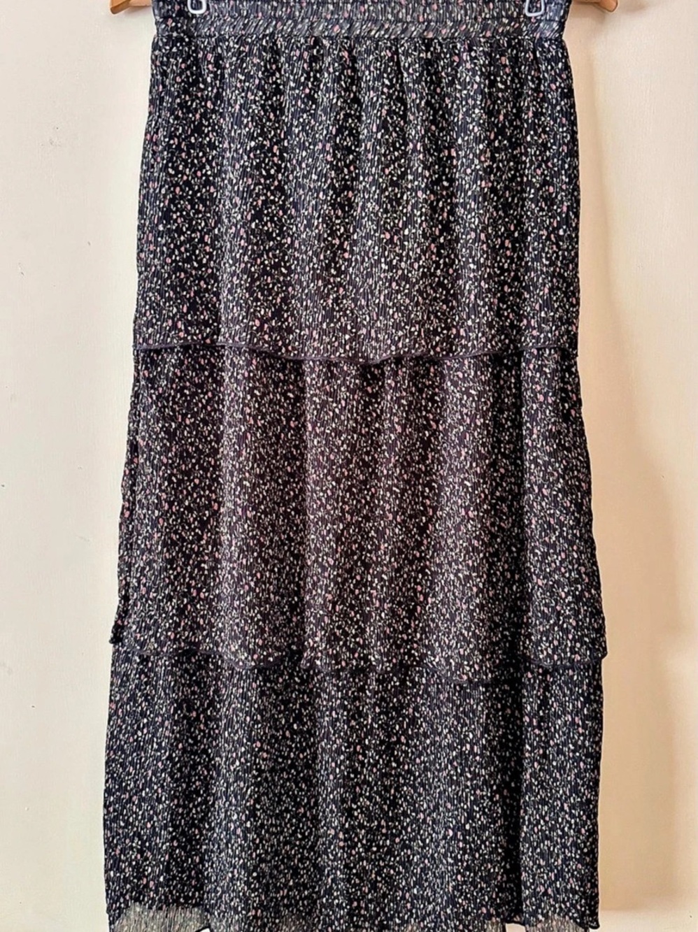 papercrane Floral Tiered Maxi Skirt in Black Size Medium NWT